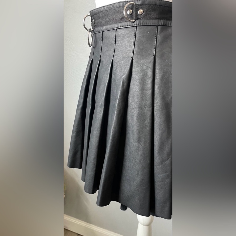 Current Mood Dolls Kill Spade Pleated Mini Skirt Black Vegan Leather - Picture 2 of 8